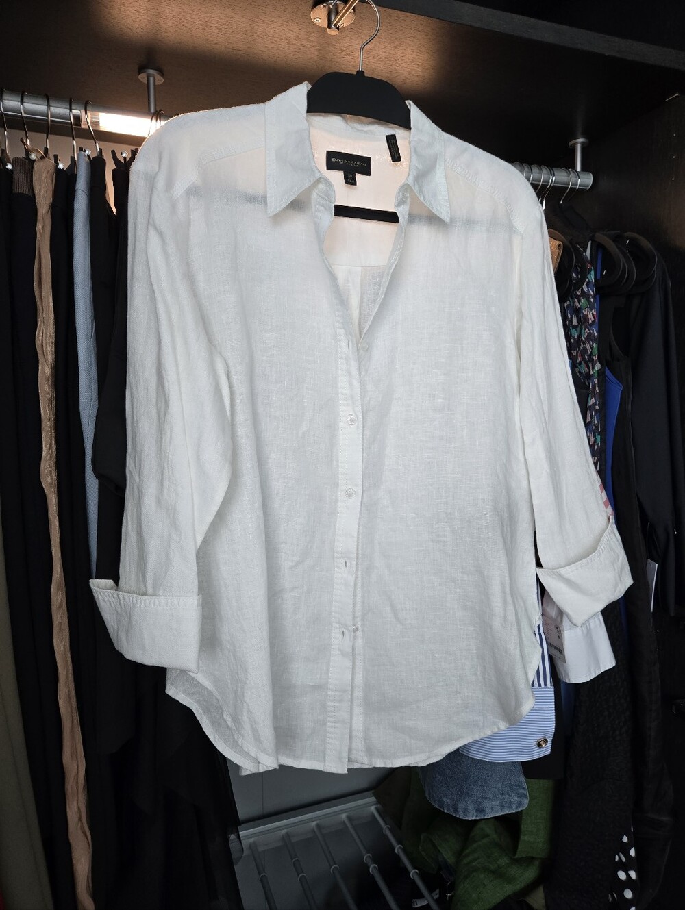 Donna Karan White Linen Button-Down Shirt